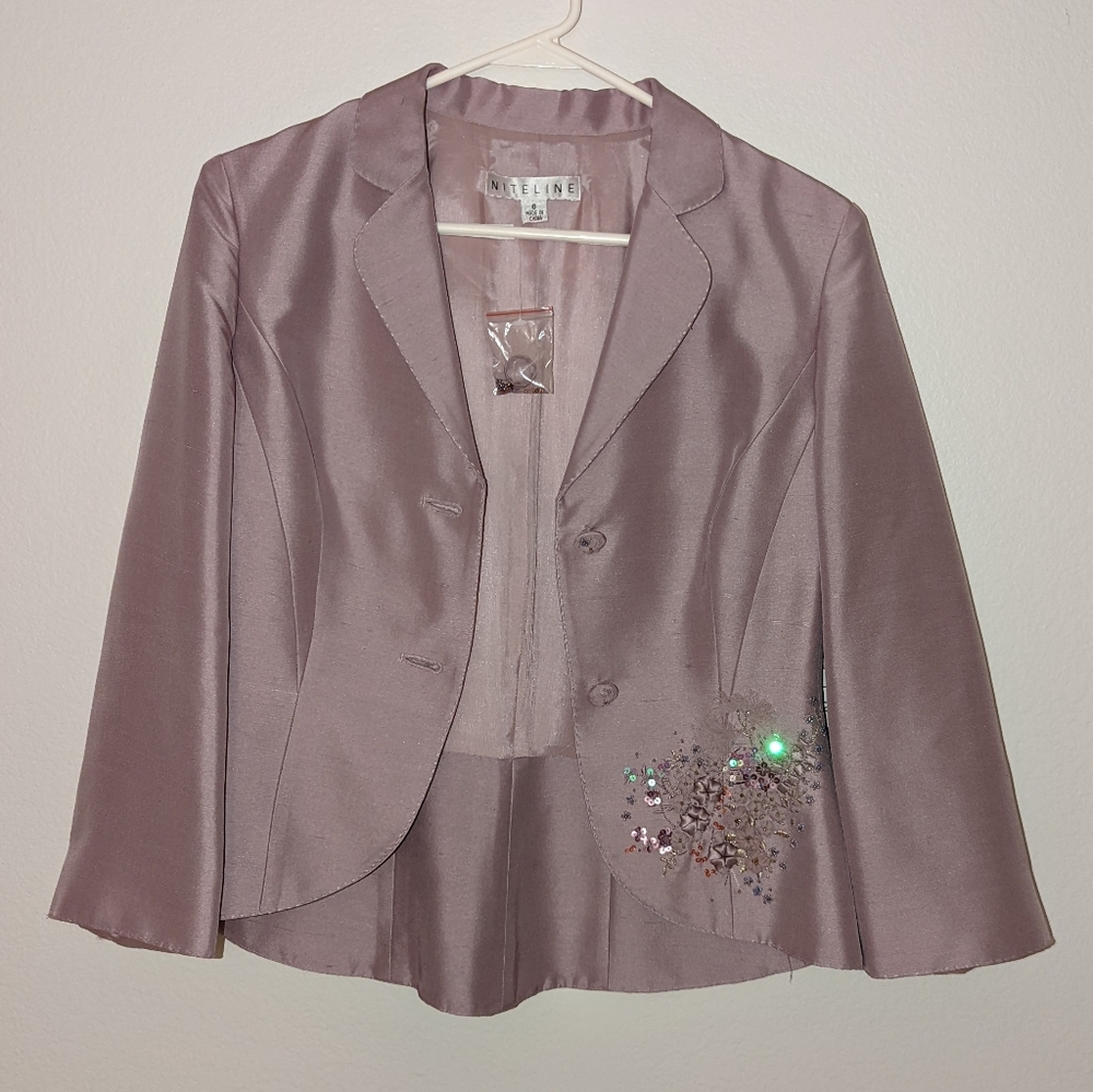 NWT Vintage NiteLine Lilac Peplum Blazer Embroidered Sequin 100% Silk Size 6